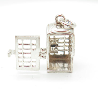 925 Sterling Silver Vintage Telephone Booth 3D Pendant