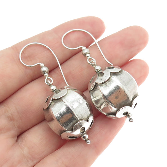 925 Sterling Silver Vintage Floral Ball Dangling Earrings