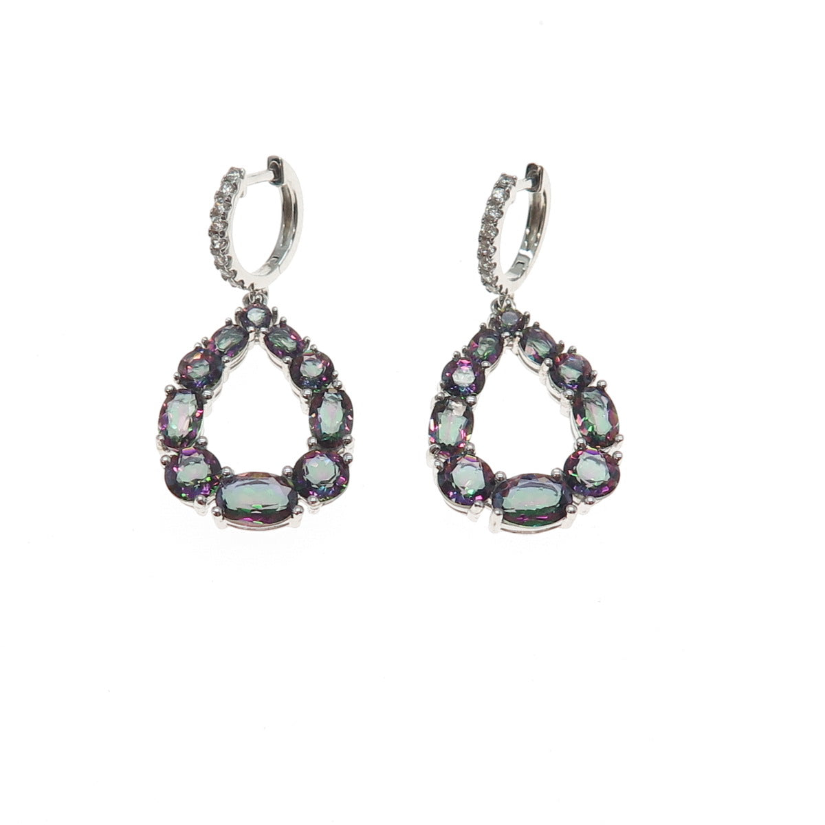 DSMK 925 Sterling Silver Real Mystic Topaz & C Z Teardrop Dangle Earrings