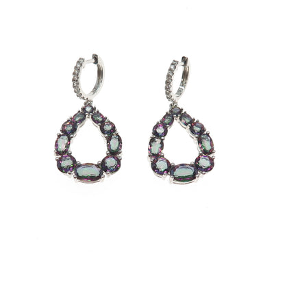 DSMK 925 Sterling Silver Real Mystic Topaz & C Z Teardrop Dangle Earrings