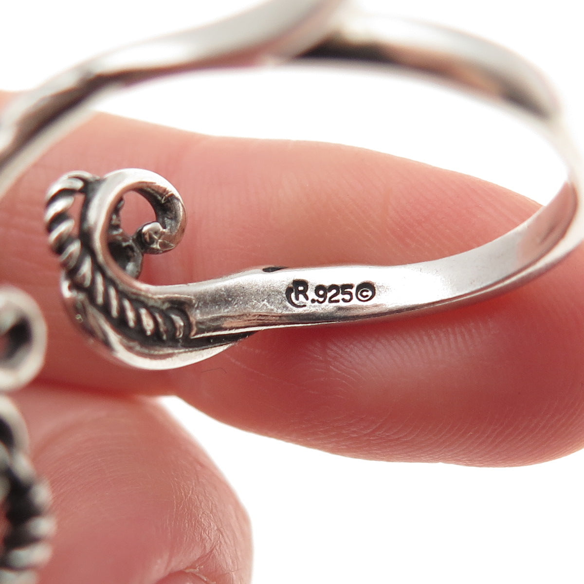 Carolyn Pollack Sterling Silver Vintage Adjustable 2-Finger Ring Size 10.5 / 11