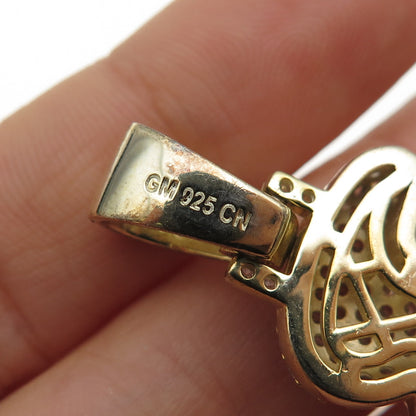 925 Sterling Silver Gold Plated Round-Cut C Z Number 3 Lucky Pendant