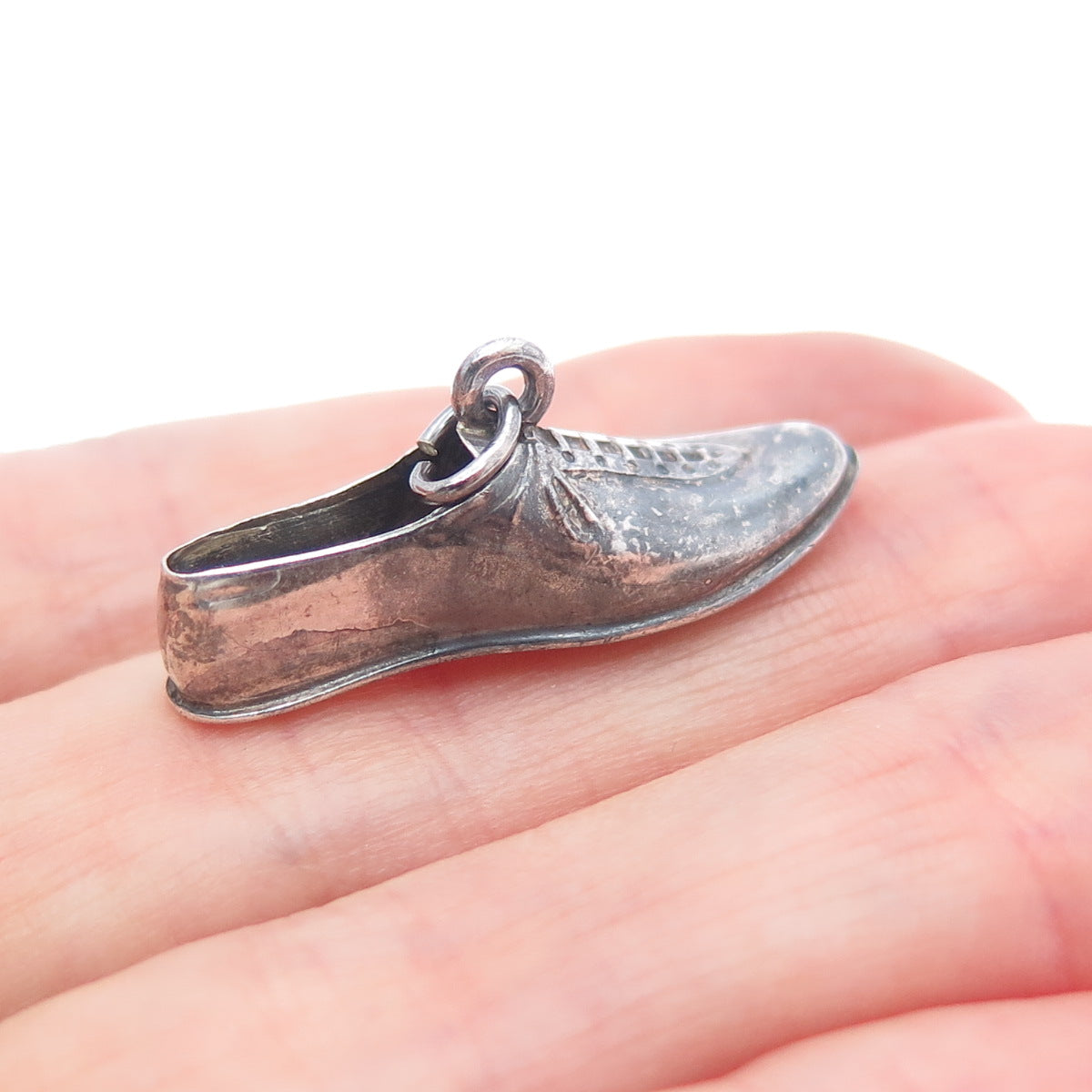 925 Sterling Silver Vintage Golf Shoe Oxidized 3D Charm Pendant