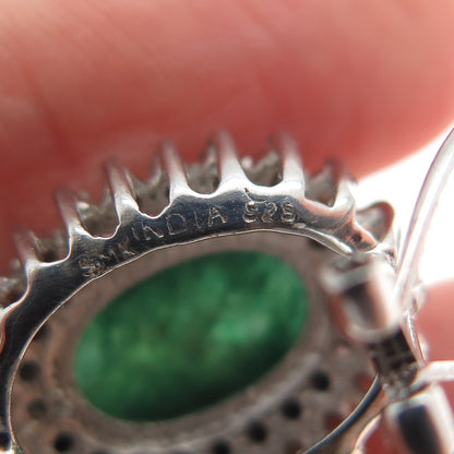 925 Sterling Silver Real Black & White Diamond Emerald Omega Back Earrings