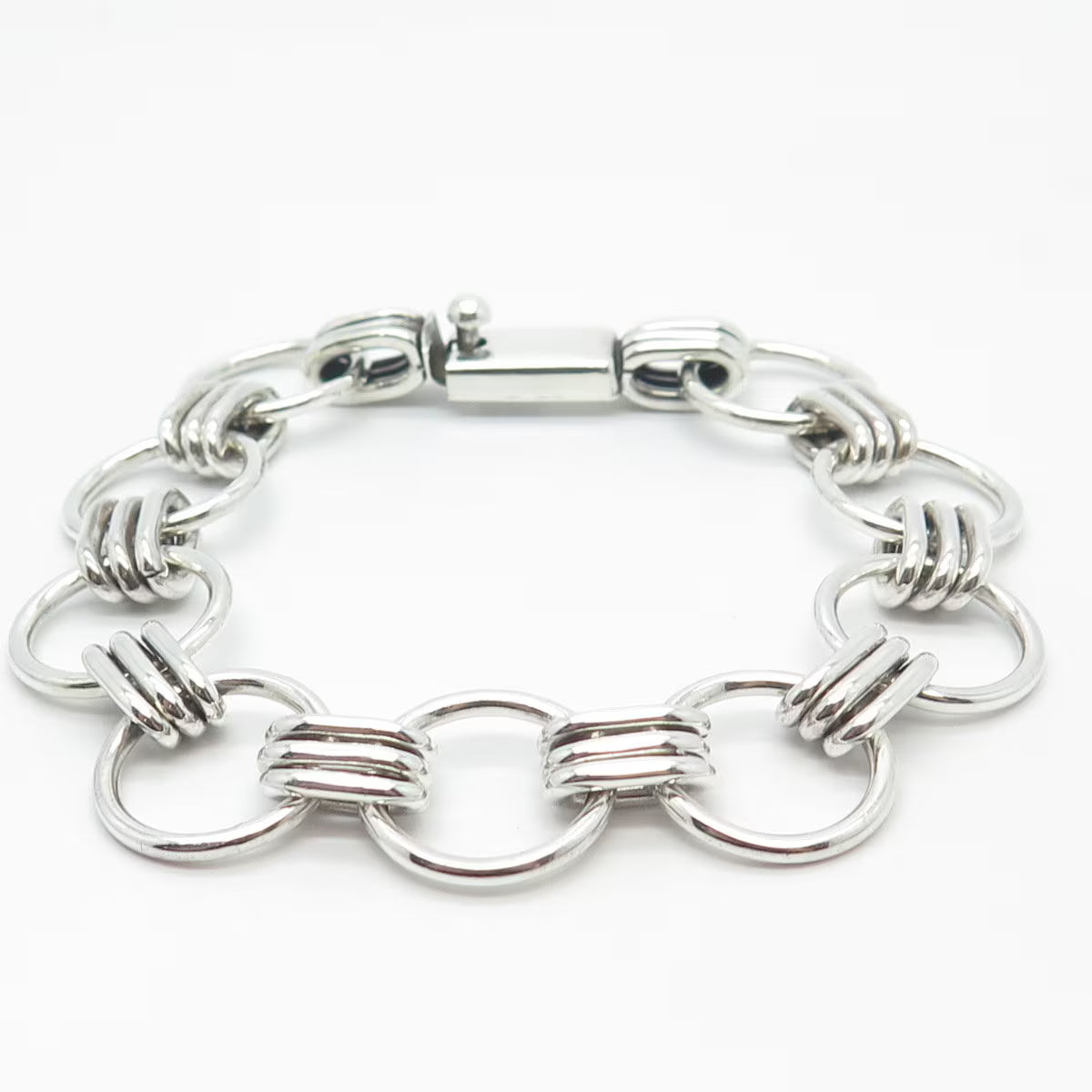925 Sterling Silver Vintage Mexico Modernist Link Bracelet 7.5"