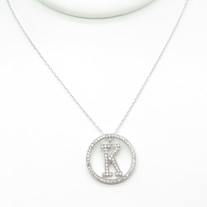 925 Sterling Silver Round-Cut C Z Letter "K" Initial Cable Chain Necklace 16-18"