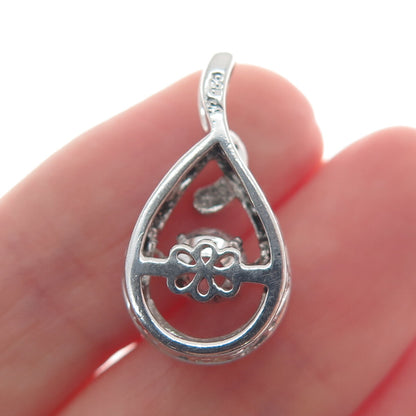 925 Sterling Silver Round-Cut White Topaz Gemstone Teardrop Slide Pendant