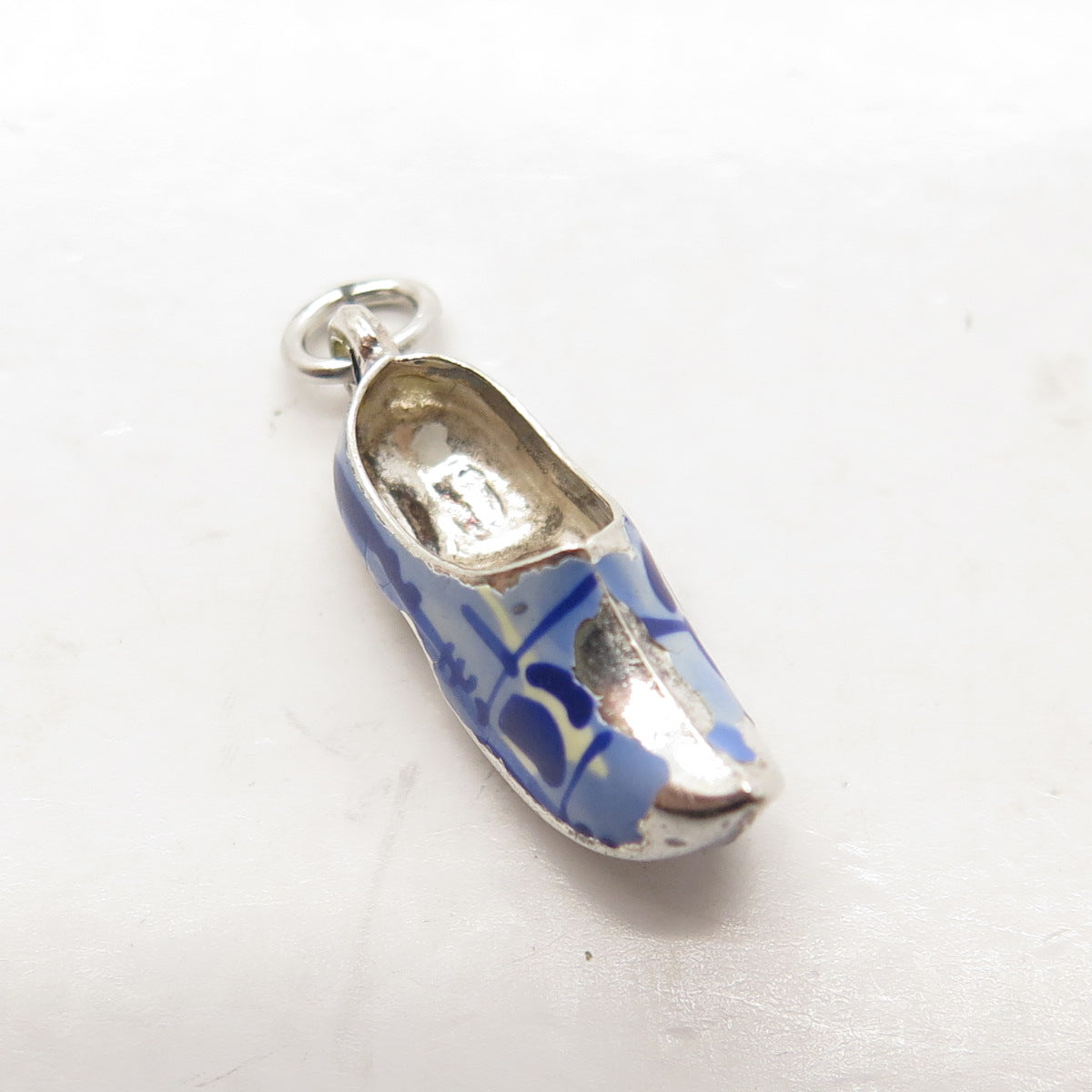 835 Silver Vintage Blue Enamel Boot Shoe Charm Pendant