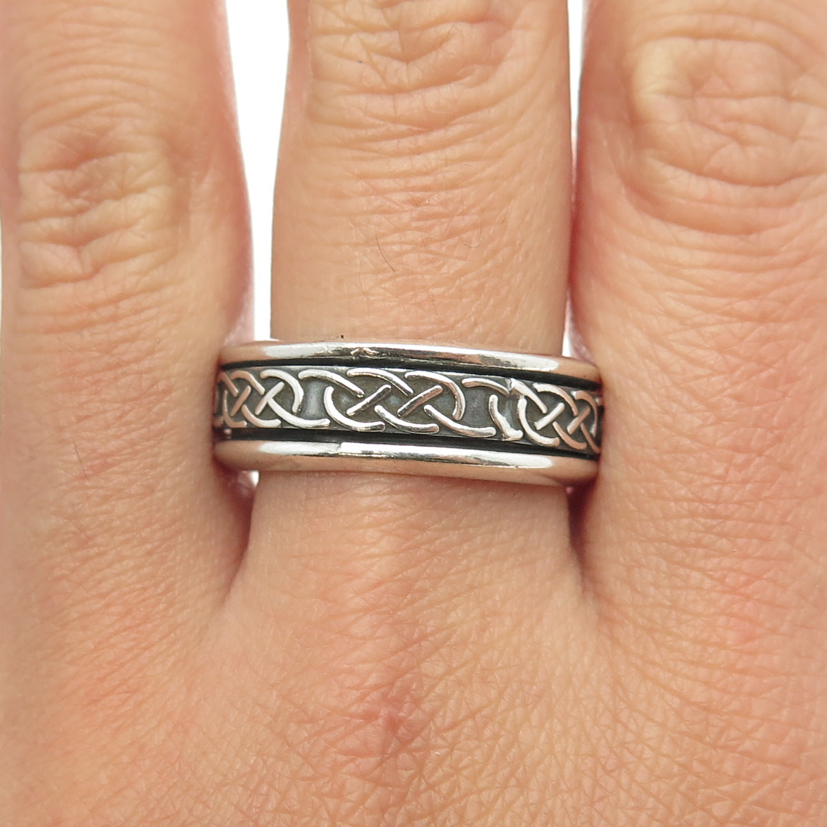 925 Sterling Silver Vintage Celtic Knot Rotating Band Ring Size 11