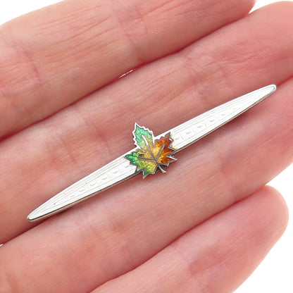 925 Sterling Silver Antique Art Deco Enamel Maple Leaf Pin Brooch
