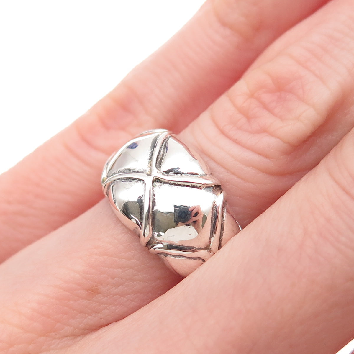 925 Sterling Silver Vintage Modernist Diamond-Shape Oxidized Ring Size 6