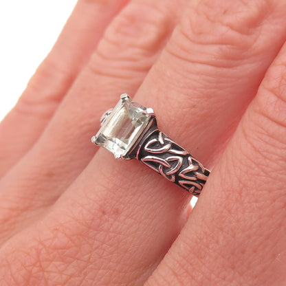 Solvar Sterling Silver Vintage Ireland Real Green Amethyst Trinity Ring Size 8
