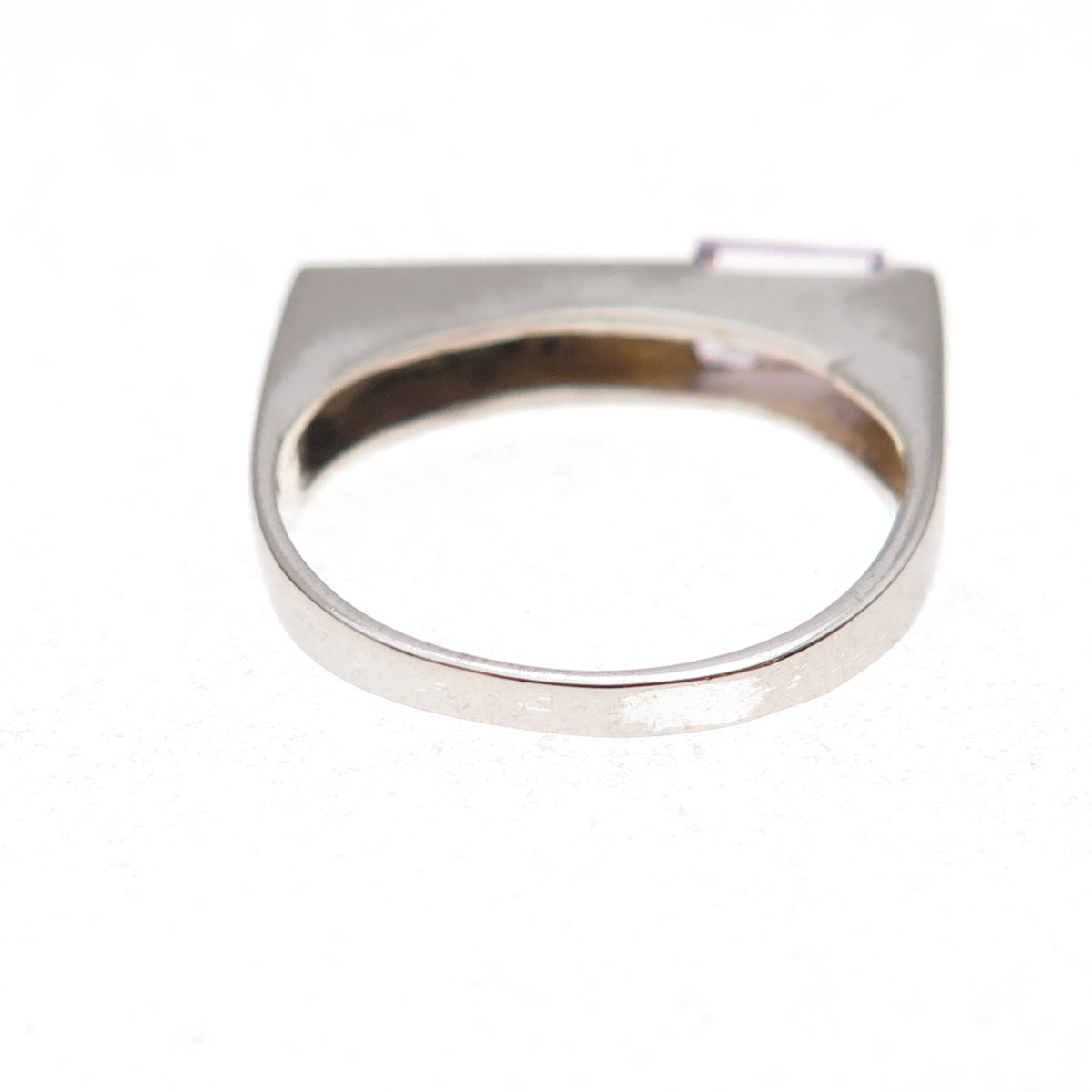 925 Sterling Silver Vintage Real Emerald-Cut Amethyst Modernist Ring Size 6.75