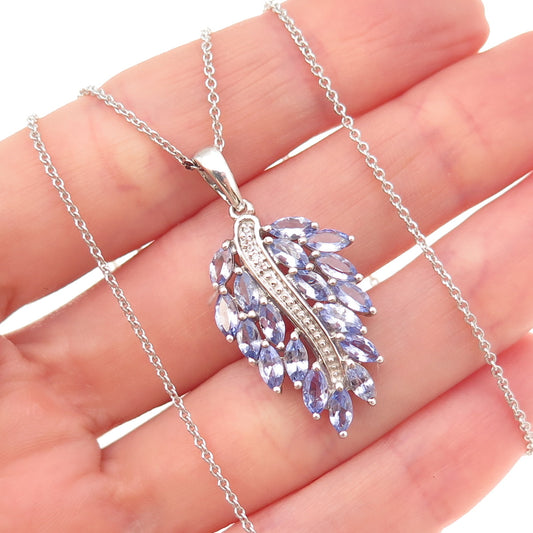 D'Joy 925 Sterling Silver Real Tanzanite & White Topaz Cable Chain Necklace 18"