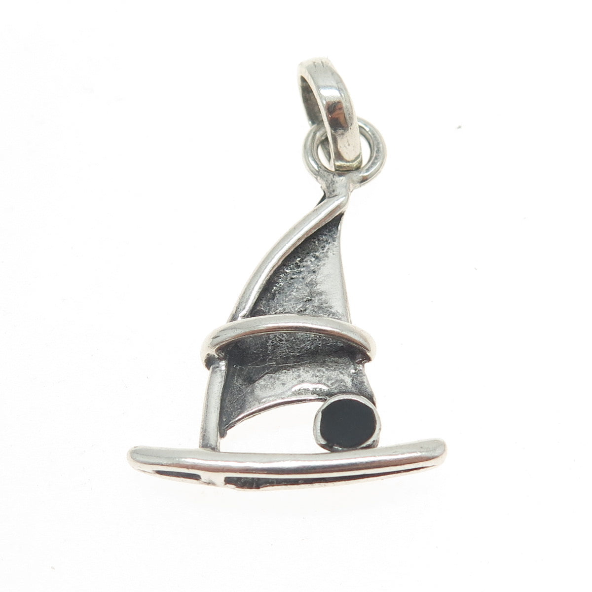 925 Sterling Silver Vintage Real Black Onyx Gemstone Sailboat Pendant