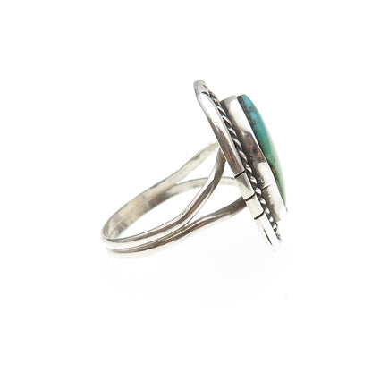 Old Pawn Sterling Vintage Southwestern Lone Mountain Turquoise Ring Size 9.75