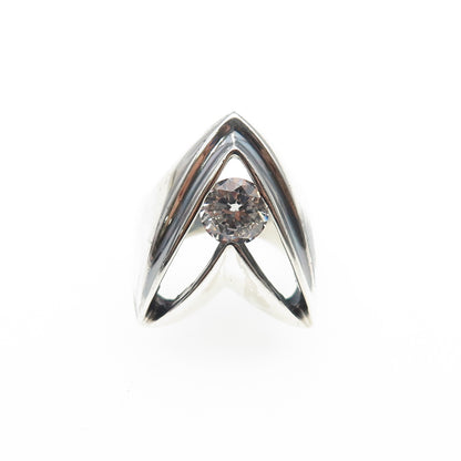 925 Sterling Silver Vintage Round-Cut C Z Modernist Oxidized Ring Size 6.5