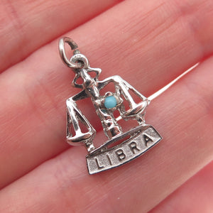 925 Sterling Silver Vintage Rhinestone Libra Zodiac Sign Mini Charm Pendant
