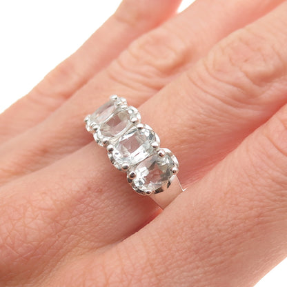 925 Sterling Silver Vintage Real Oval-Cut Light Blue Topaz Ring Size 10