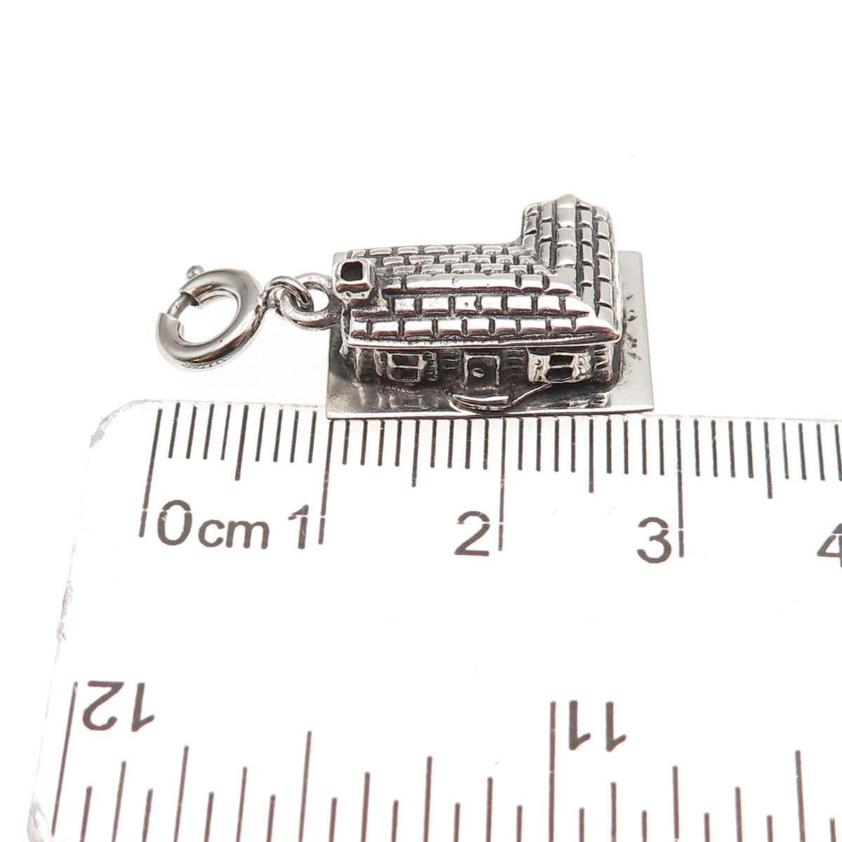 JewelArt 925 Sterling Silver Vintage Cabin Spring Ring 3D Charm Pendant