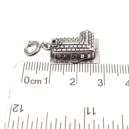 JewelArt 925 Sterling Silver Vintage Cabin Spring Ring 3D Charm Pendant
