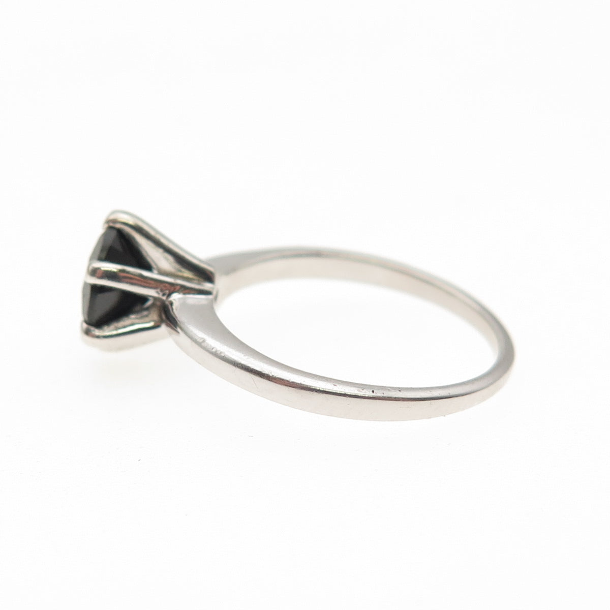 925 Sterling Silver Real Round-Cut Black Spinel Ring Size 5