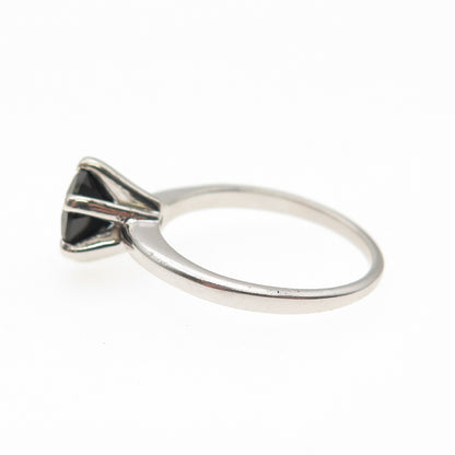 925 Sterling Silver Real Round-Cut Black Spinel Ring Size 5