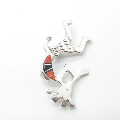 925 Sterling Silver Vintage ARNOLD MALONEY Kokopelli Onyx & Oyster Shell Brooch