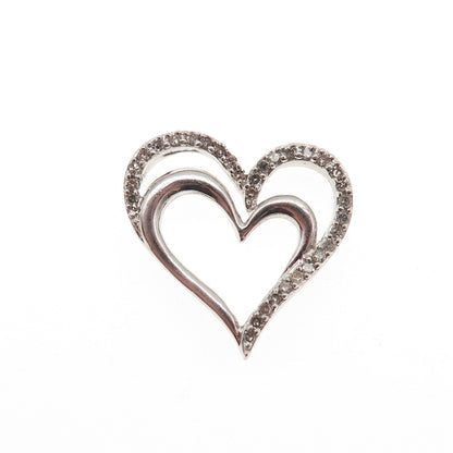 SUN 925 Sterling Silver Real Round-Cut Diamond Heart Mini Slide Charm Pendant