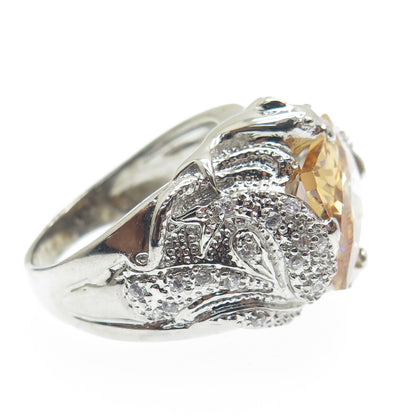 925 Sterling Silver Champagne & White C Z Ring Size 8.75