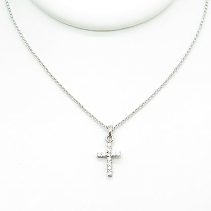 925 Sterling Silver Italy Round-Cut C Z Mini Cross Rolo Chain Necklace 16"