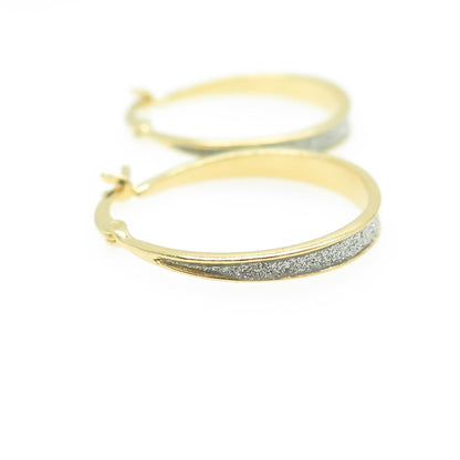 HAN 925 Sterling Silver Gold Plated Diamond-Imitation Hoop Earrings