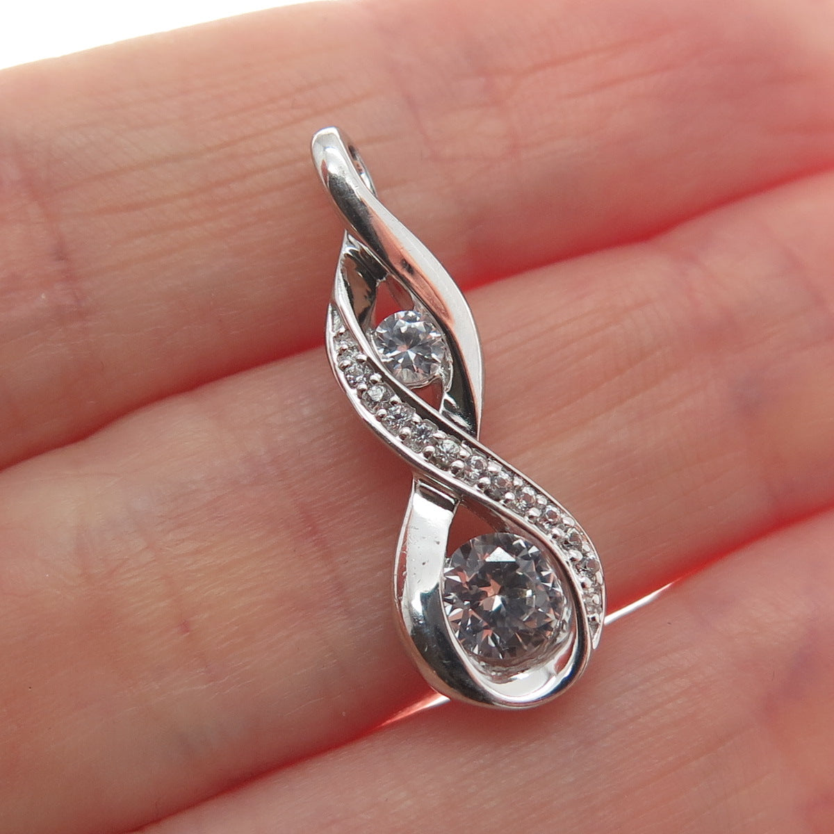 925 Sterling Silver Round-Cut C Z Infinity Twisted Charm Pendant