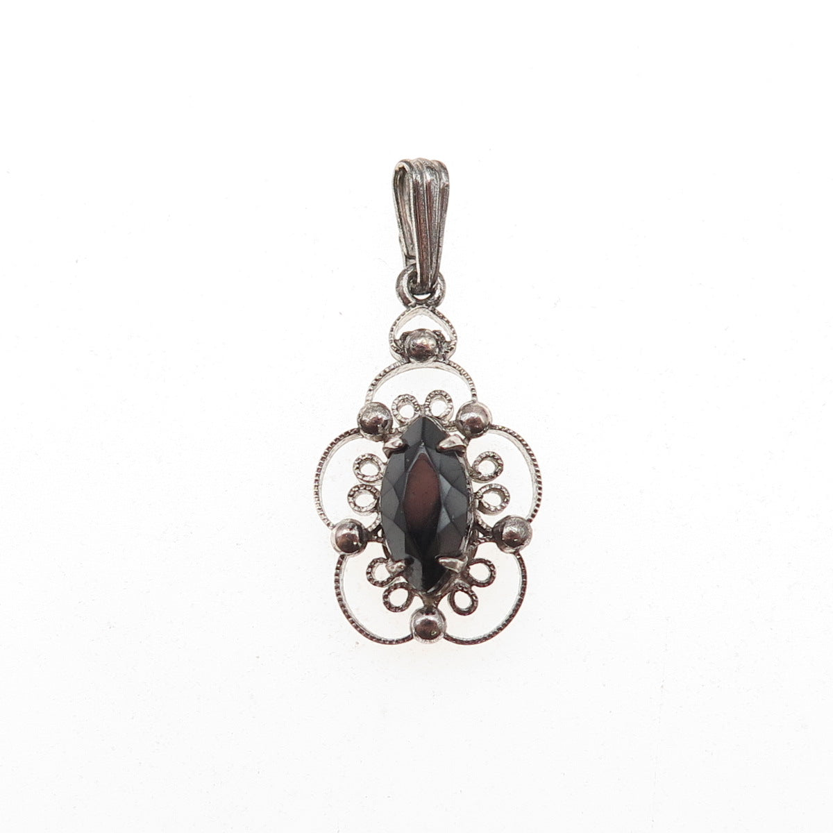Sorrento 925 Sterling Silver Antique Art Deco Real Hematite Floral Charm Pendant