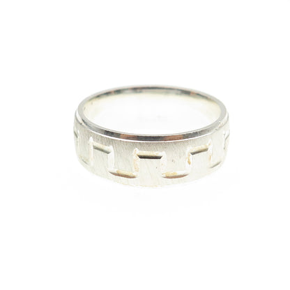 925 Sterling Silver Vintage Engraved Zig Zag Band Ring Size 9.25