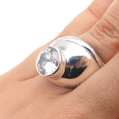 925 Sterling Silver Vintage Round-Cut C Z Modernist Ring Size 6.5