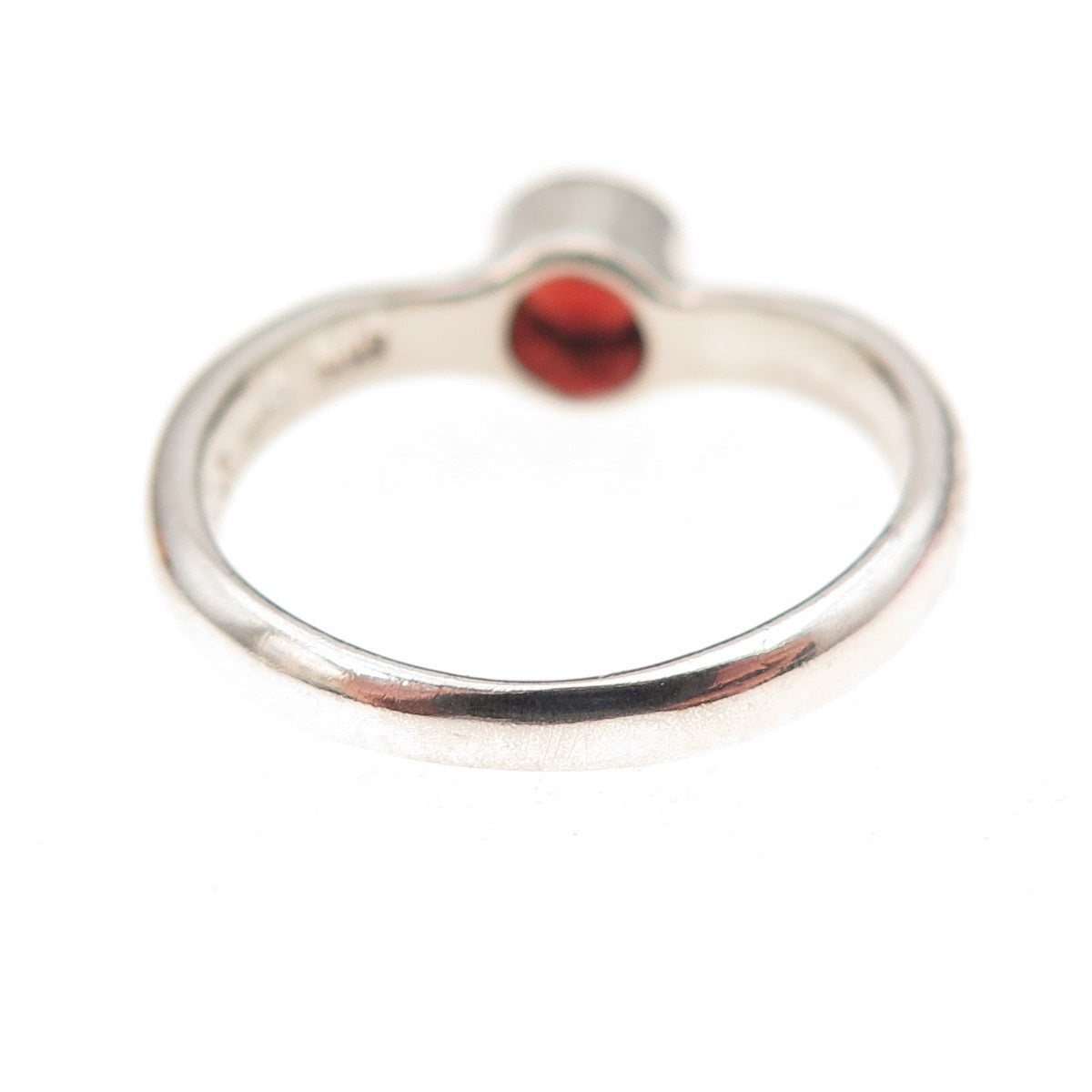 925 Sterling Silver Vintage Real Round-Cut Red Garnet Ring Size 7.25