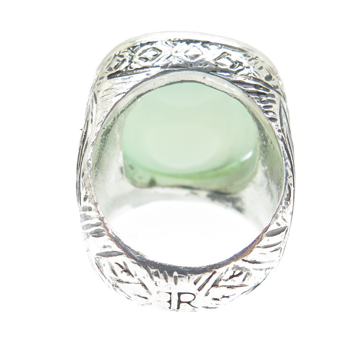 Old Pawn 925 Sterling Silver Vintage Cabochon Chalcedony Oxidized Ring Size 6.5