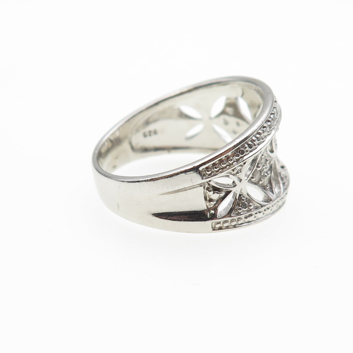 925 Sterling Silver Real Round-Cut Diamond Ring Size 10.25