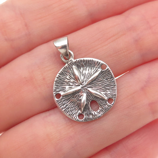 925 Sterling Silver Vintage Sand Dollar Oxidized Charm Pendant