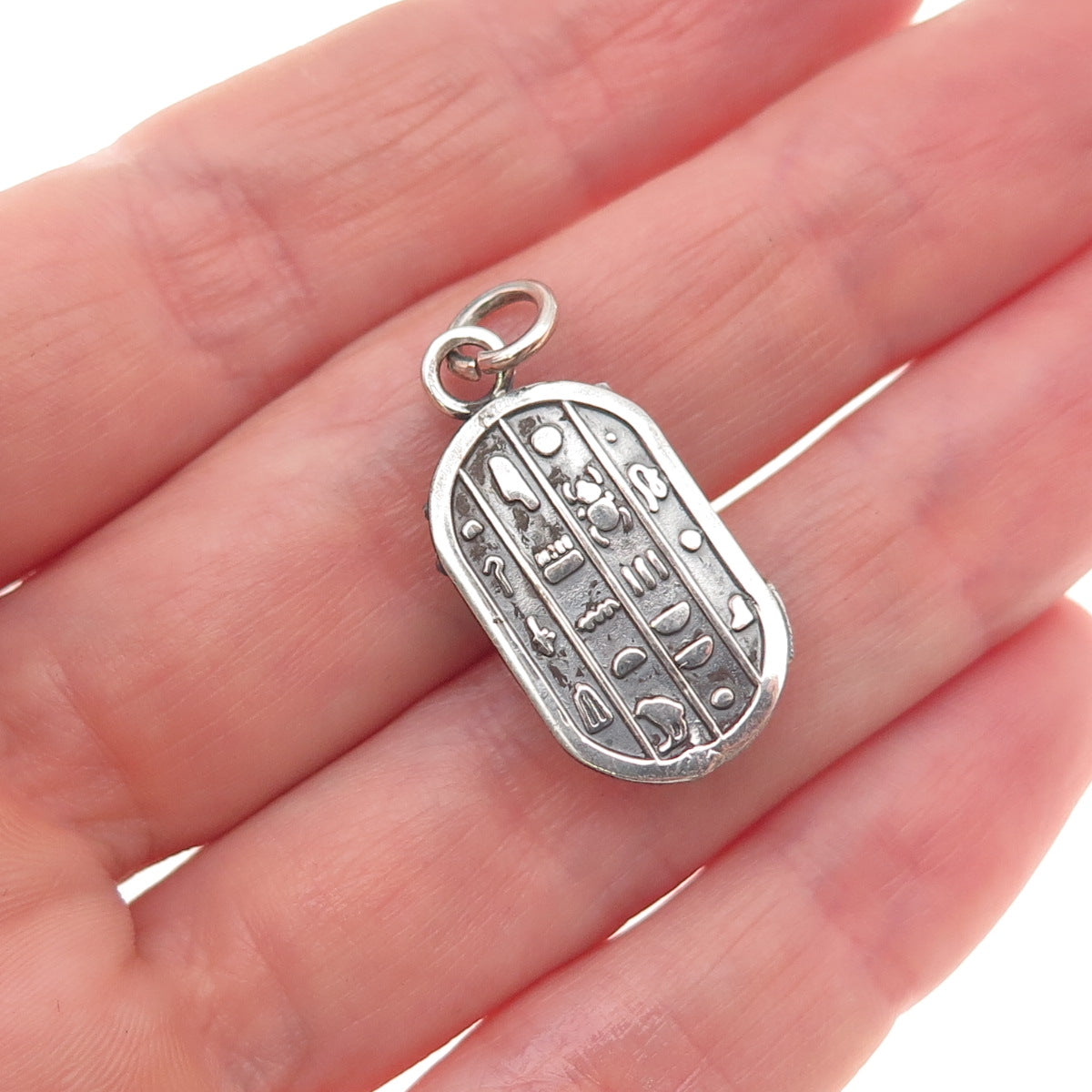 800 Silver Vintage Egyptian Scarab Oxidized 3D Charm Pendant