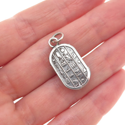 800 Silver Vintage Egyptian Scarab Oxidized 3D Charm Pendant