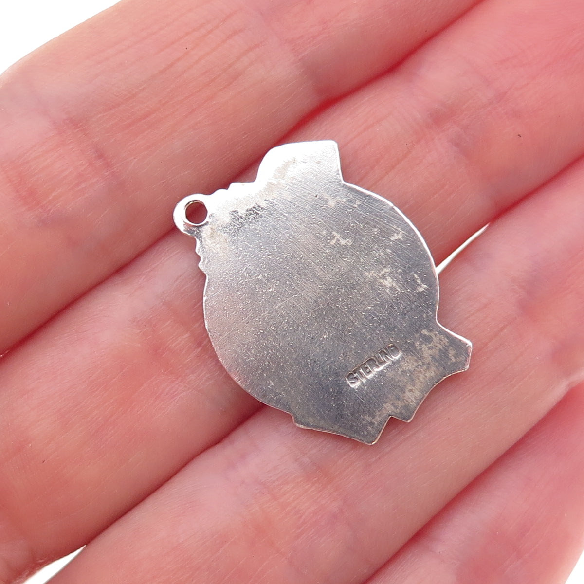 925 Sterling Silver Vintage Enamel Downhill Skier Oxidized Charm Pendant