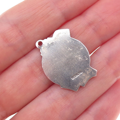 925 Sterling Silver Vintage Enamel Downhill Skier Oxidized Charm Pendant