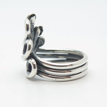 925 Sterling Silver Vintage Three-Row Swirl & Beaded Ring Size 6.5