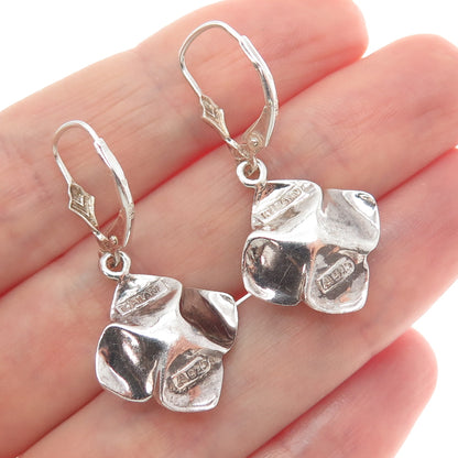 925 Sterling Silver Vintage Rose Flower Oxidized Dangle Earrings