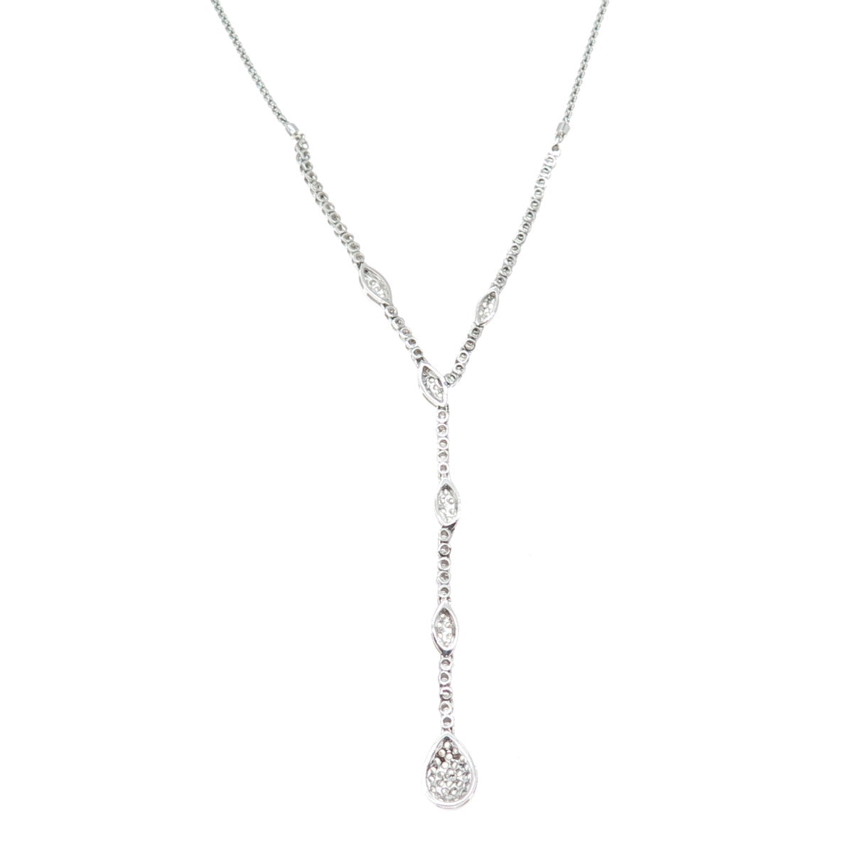 925 Sterling Silver Italy Round-Cut C Z Popcorn Chain Lariat Necklace 16"