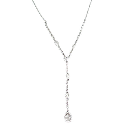 925 Sterling Silver Italy Round-Cut C Z Popcorn Chain Lariat Necklace 16"