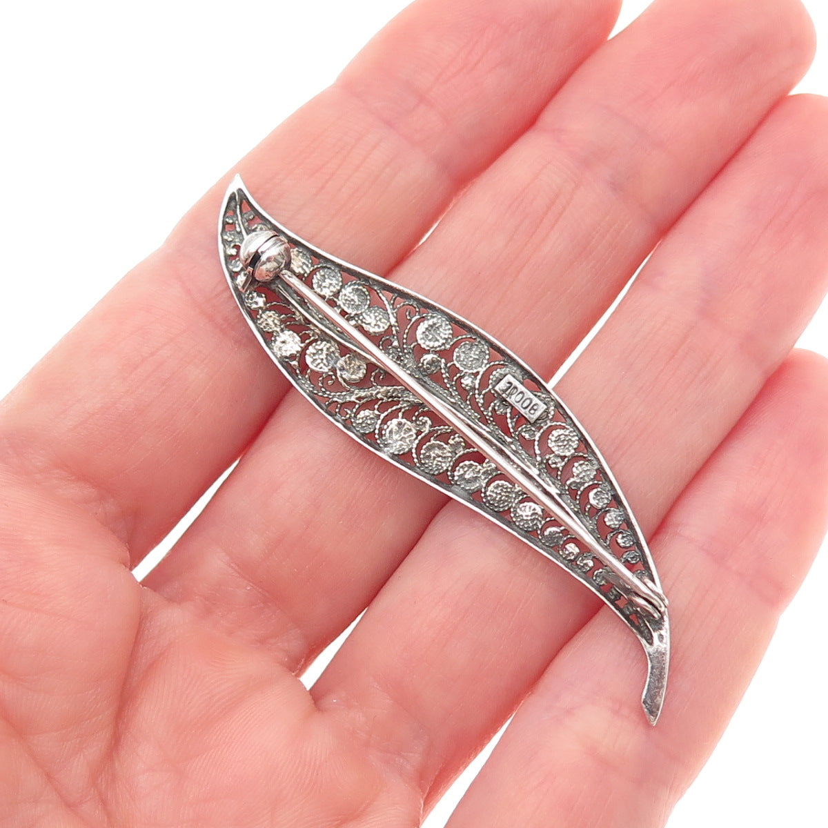 Hans Rudi Hofer 800 Silver Vintage Germany Floral Filigree Oxidized Pin Brooch