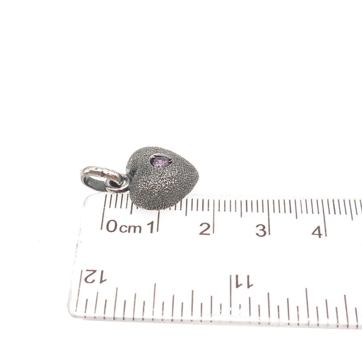 925 Sterling Silver Vintage VFH London Purple C Z Heart Mini Charm Pendant